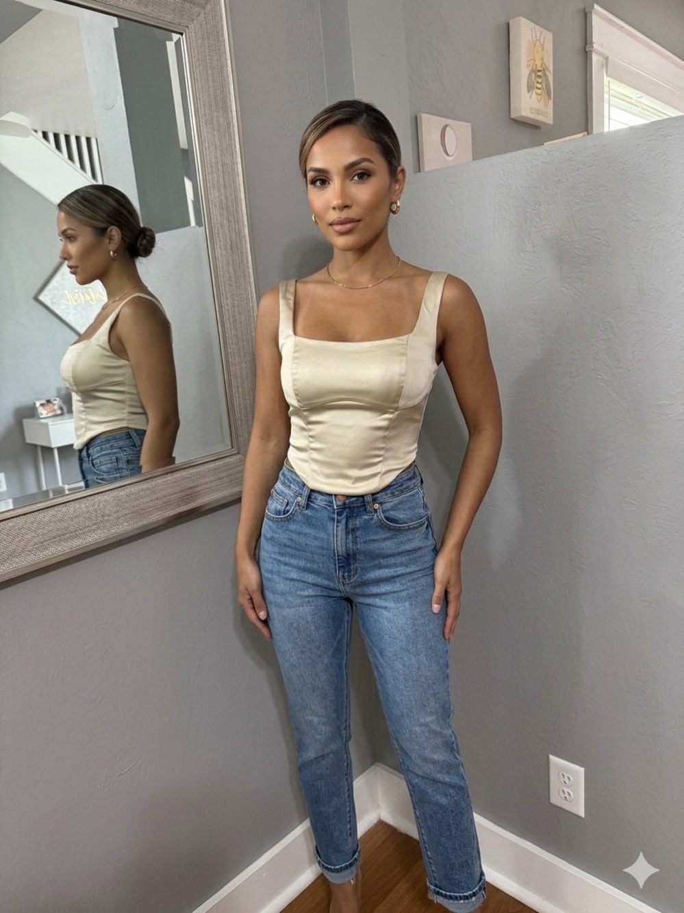 Abercrombie & Fitch Satin Corset Crop Top in Cream Size S